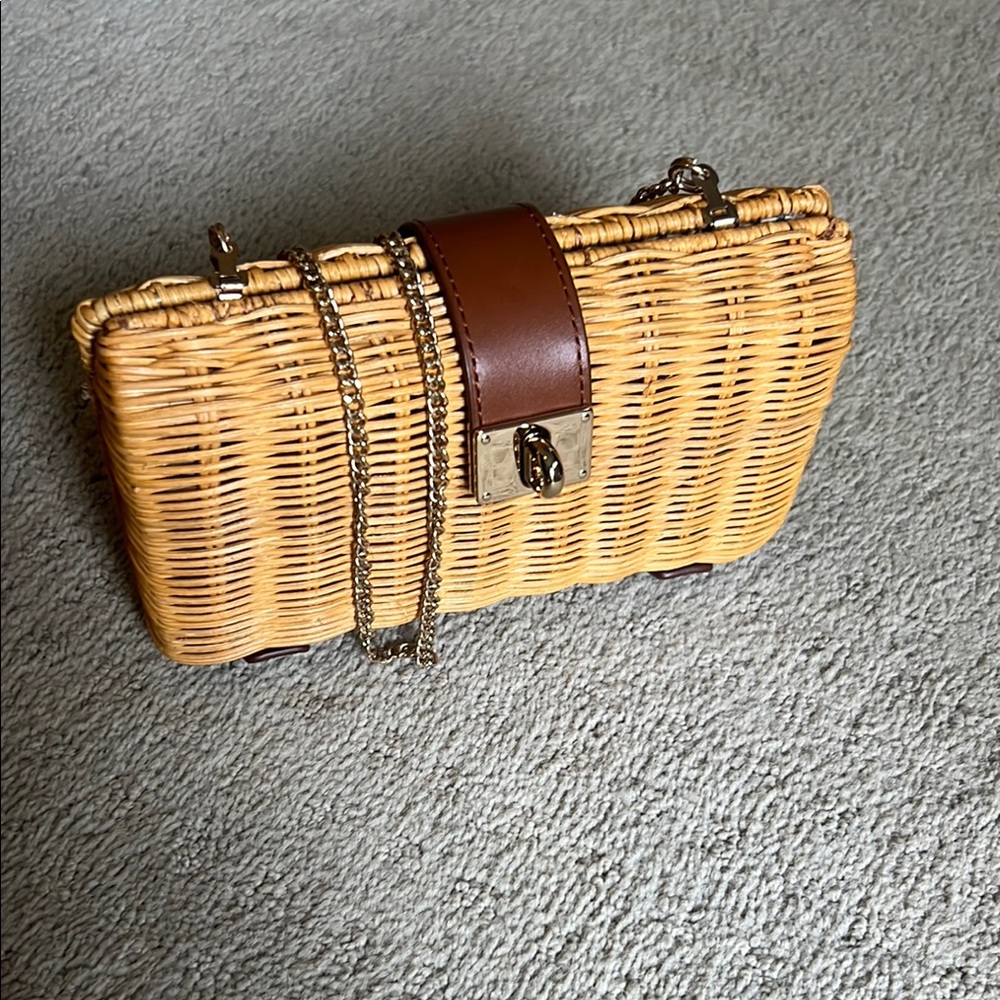 J. Crew Tan and Brown Woven Clutch with Leather Accents